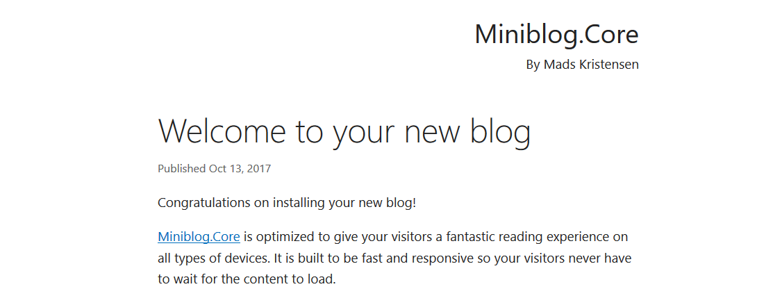 MiniBlog.Core Welcome